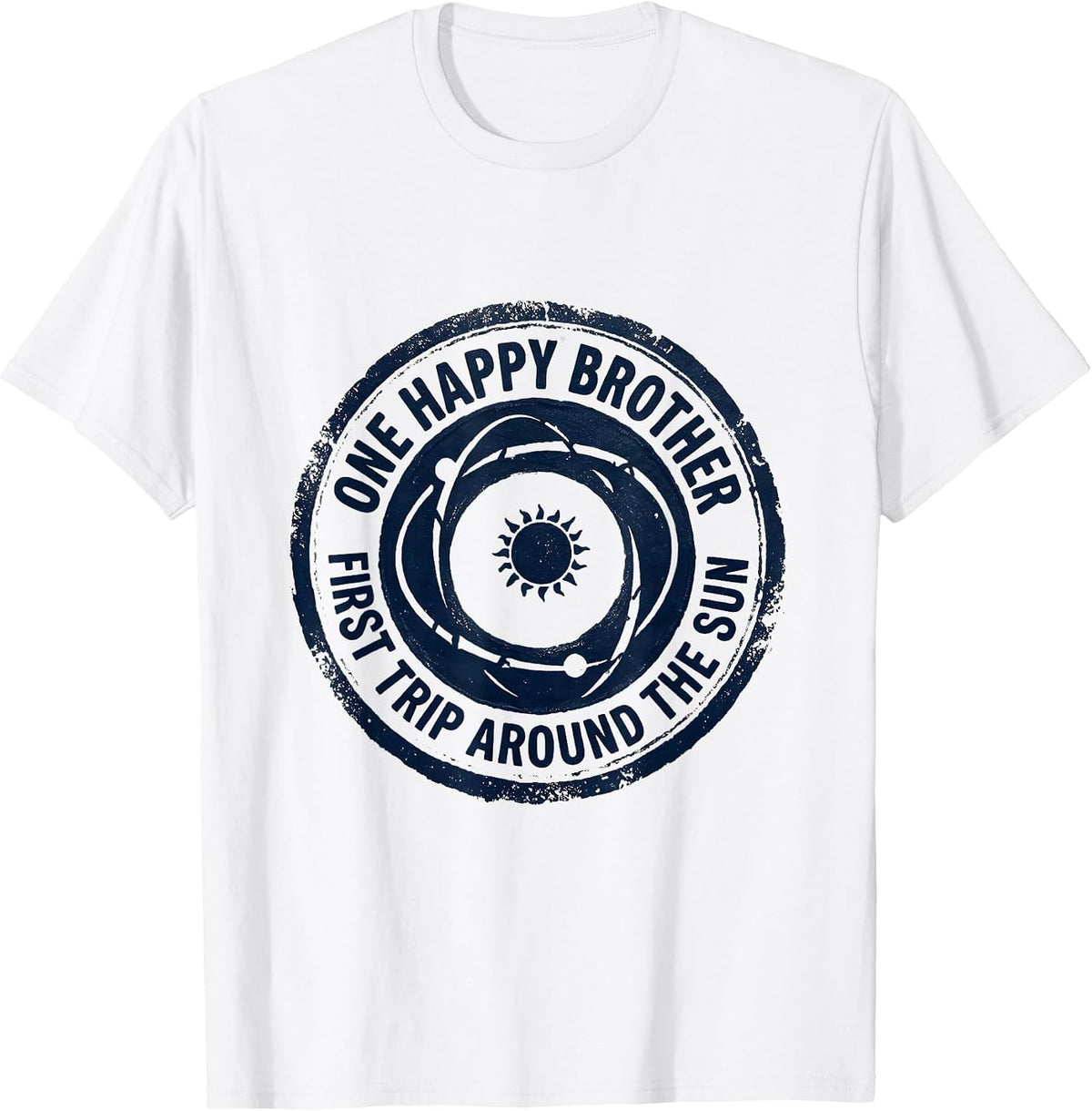 Men's One Happy Brother First Trip Around The Sun Rubber Stamp T-Shirt - White
