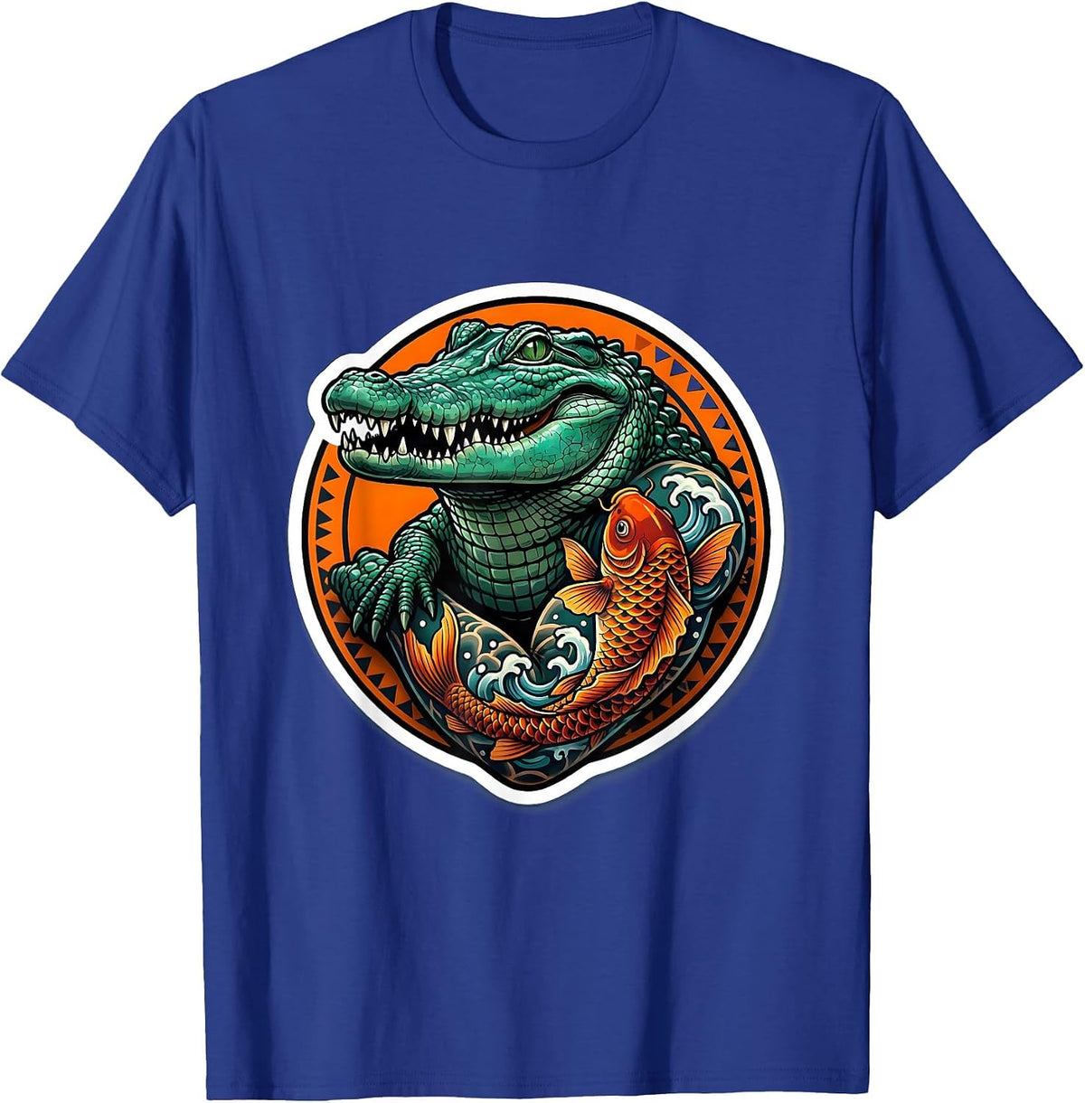 Men's Gator with Koi Fish Tattoo Sleeve Illustration T-Shirt - Royal Blue