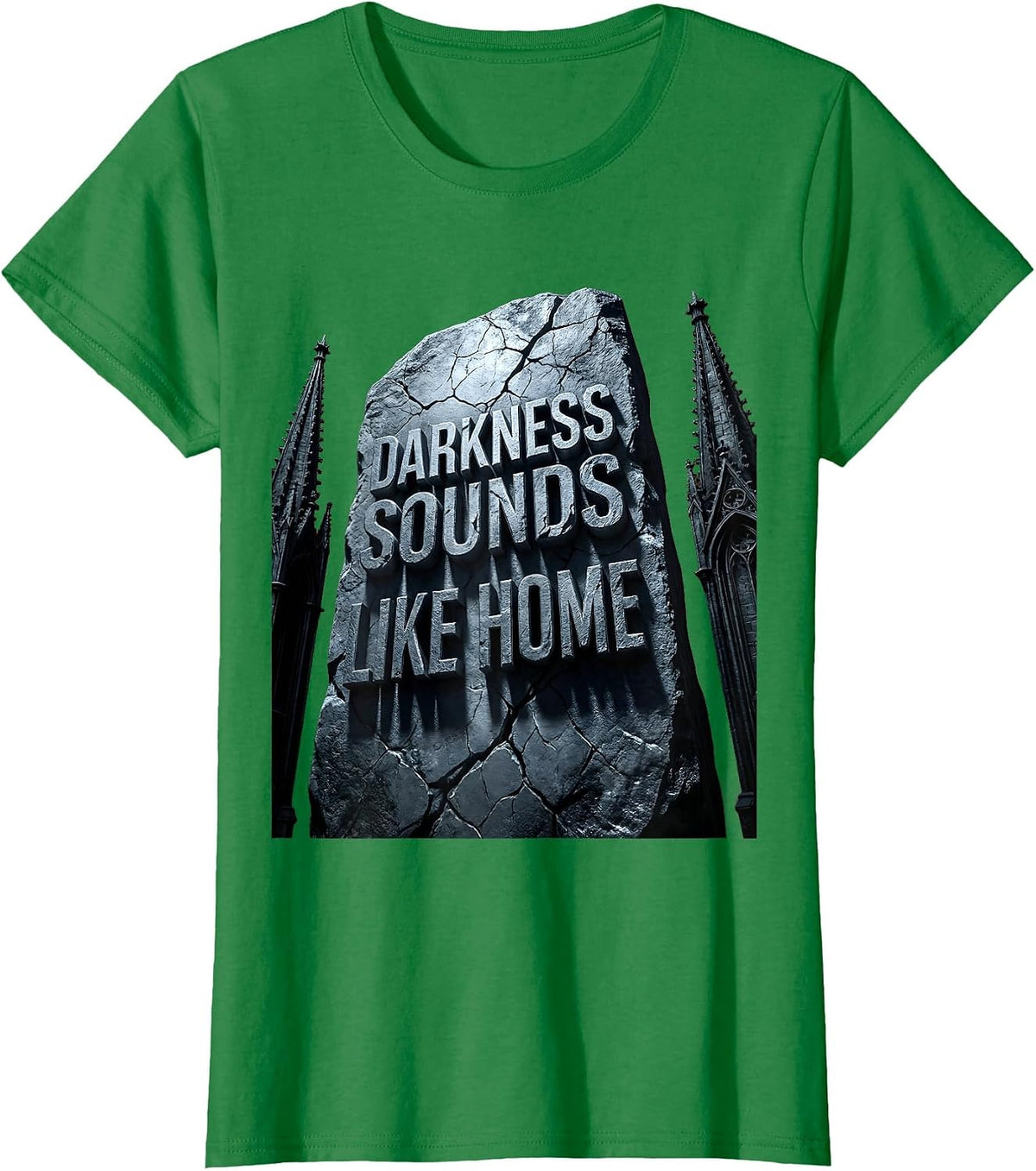 Darkness Sounds Like Home Metal Band Design T-Shirt - Kelly Green