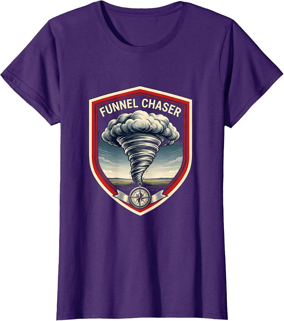 Women's Funnel Chaser Emblem Storm Chaser Meteorology Enthusiast T-Shirt - Purple
