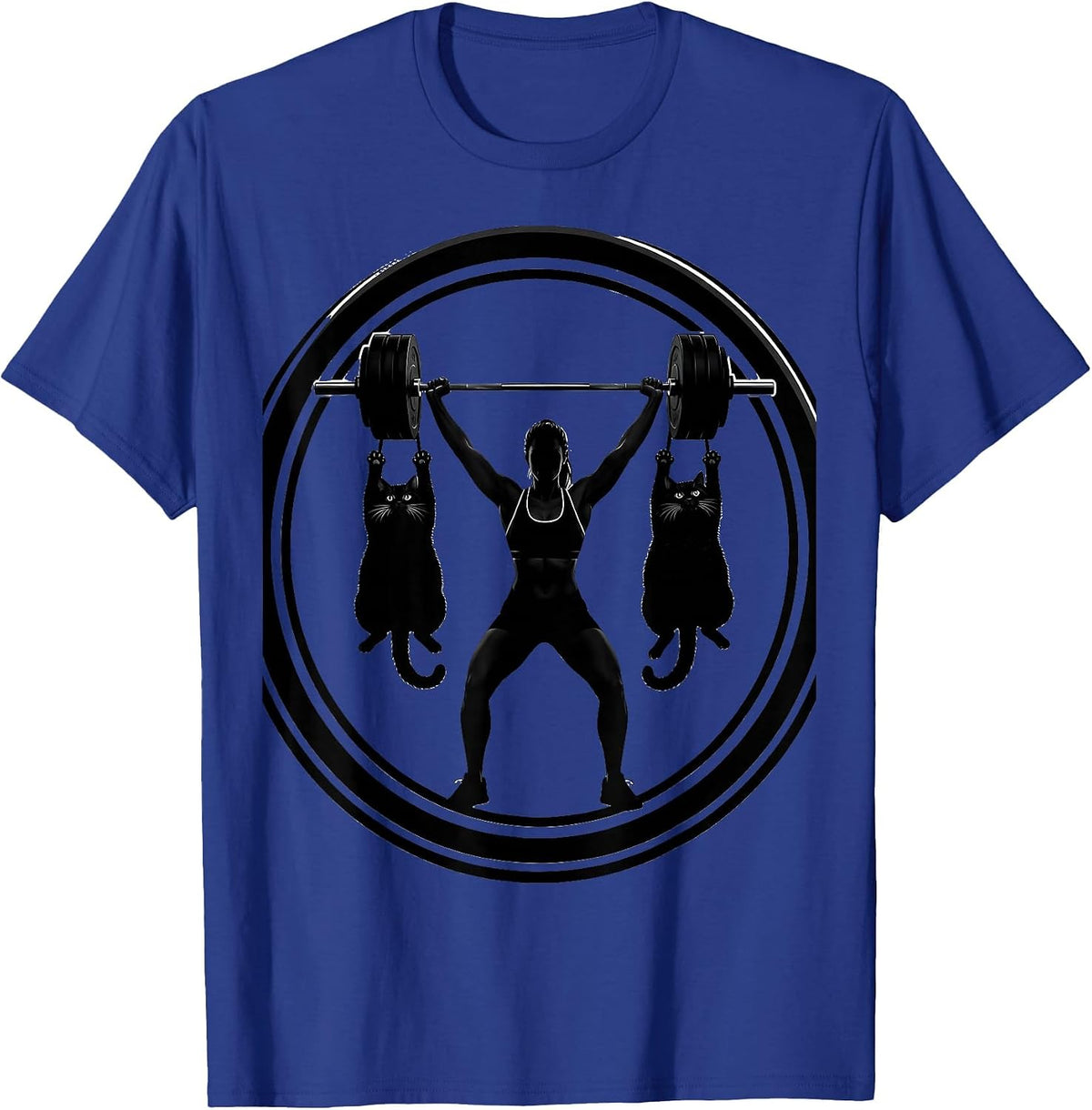 Funny Cat Weightlifting Gym Lover Graphic Tee T-Shirt - Royal Blue