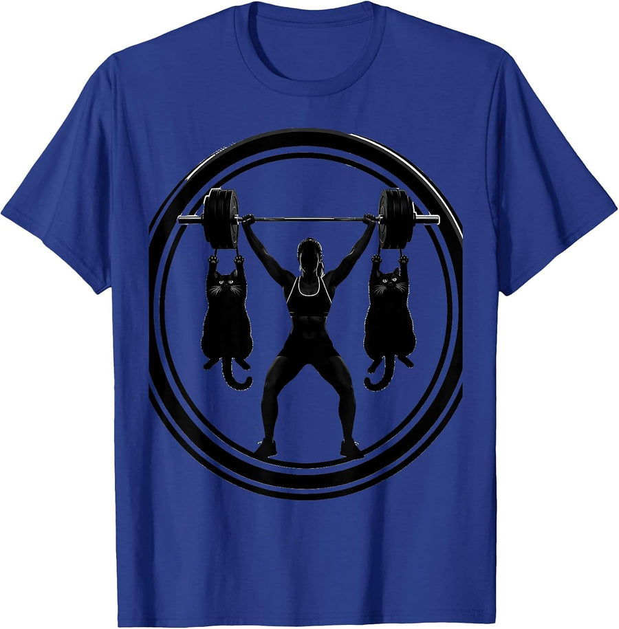 Funny Cat Weightlifting Gym Lover Graphic Tee T-Shirt - Royal Blue