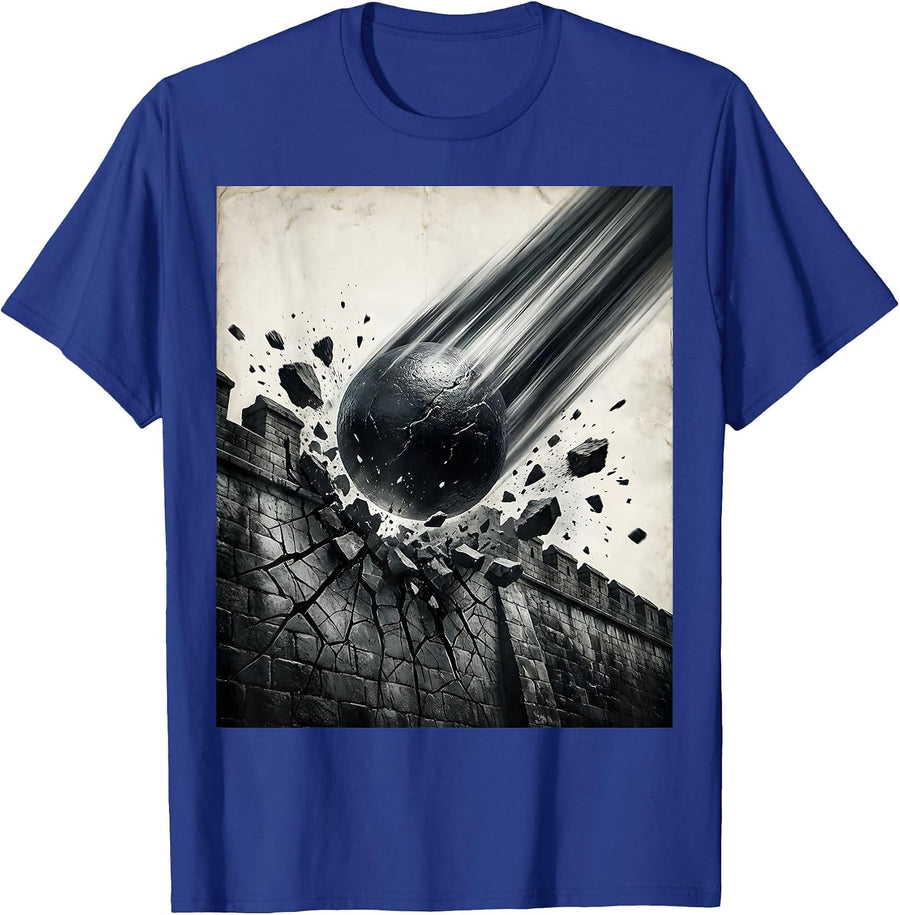 FAFO Cannonball Crumbling Wall Graphic T-Shirt - Royal Blue