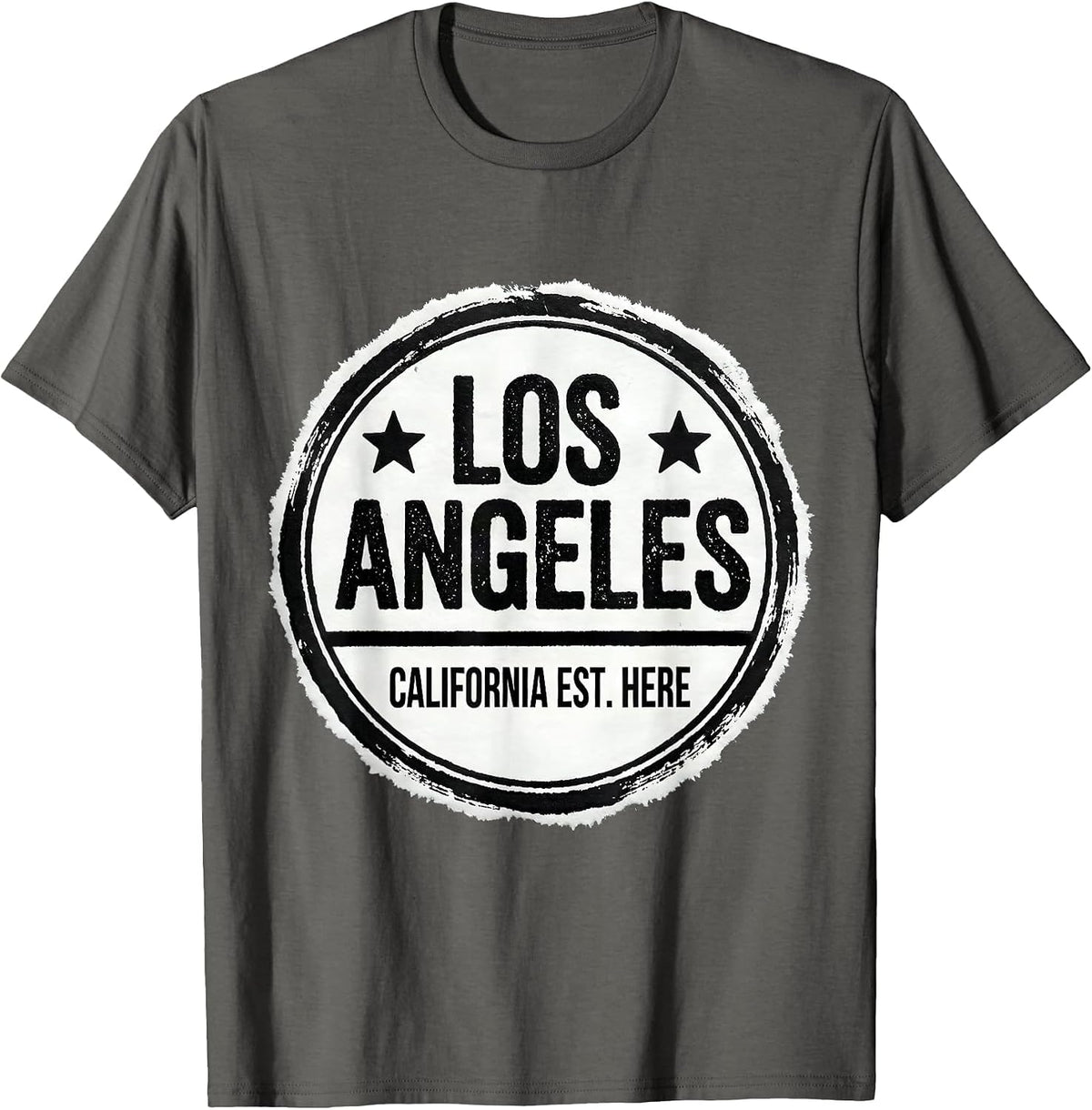 Los Angeles California Est. Here Vintage Rubber Stamp City T-Shirt - Asphalt Grey