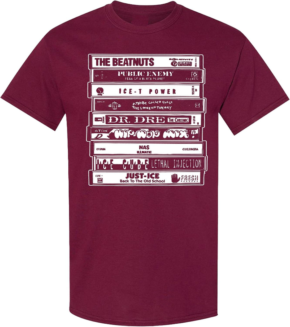Hip Hop Cassette Tape T-Shirt Old School 90s Rap Music Graphic Tee Men - Maroon