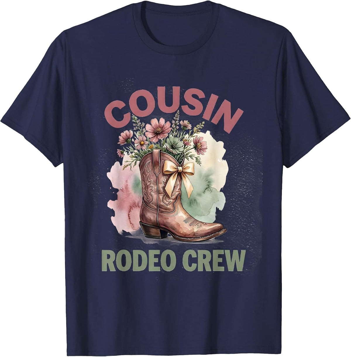 Cousin Rodeo Crew Watercolor Cowgirl Boot Birthday Party T-Shirt - Navy Blue