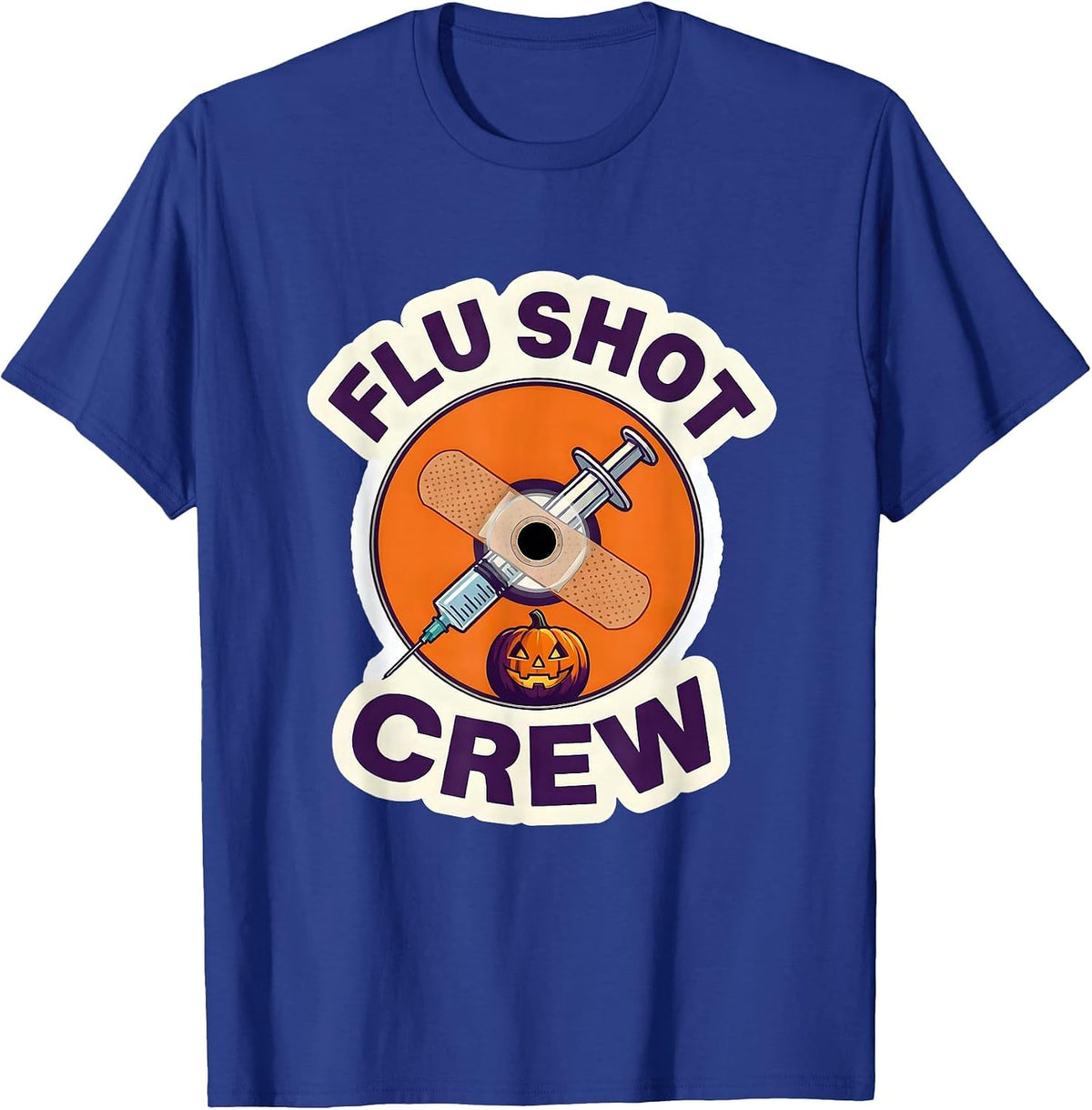 Men's Flu Shot Crew Jack-O'-Lantern Funny Halloween Nurse Humor T-Shirt - Royal Blue