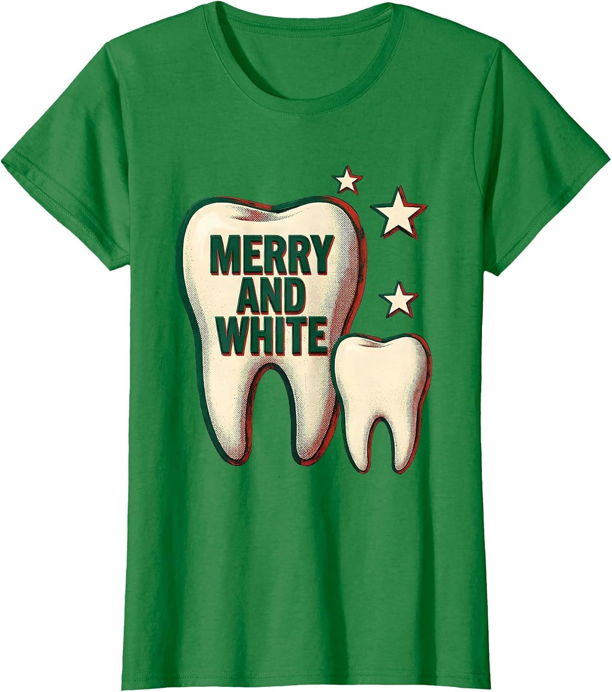 Women's Merry and White Funny Dental Christmas Dentist Dental T-Shirt - Kelly Green