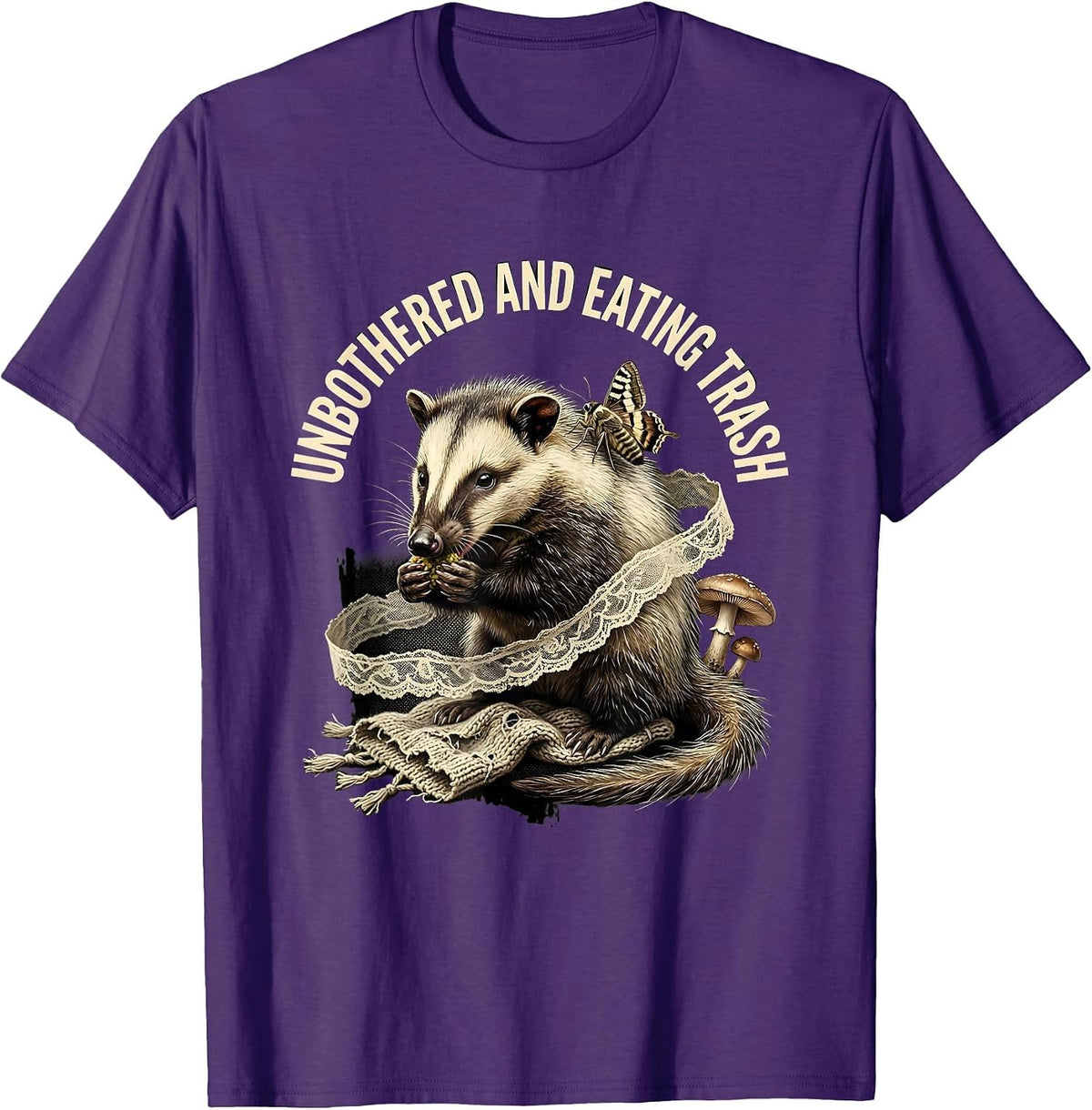 Men's Unbothered And Eating Trash Opossum Design T-Shirt - Purple