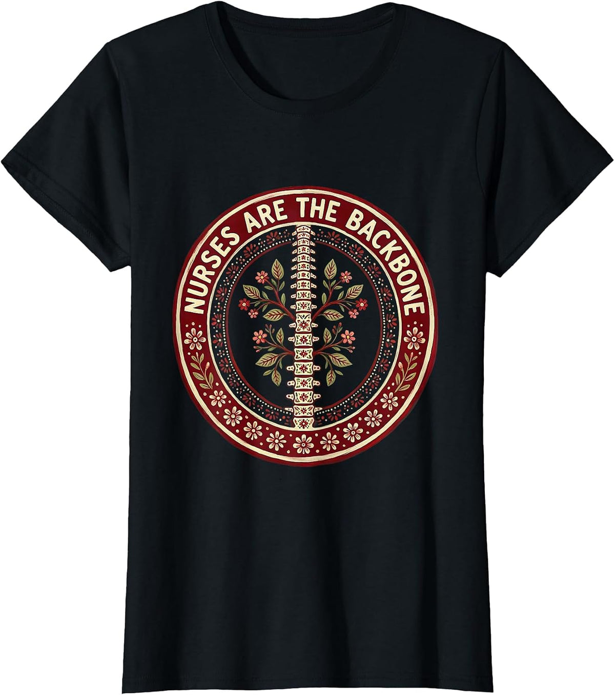 Women's Nurses Are The Backbone Healthcare Pride Design T-Shirt - Black