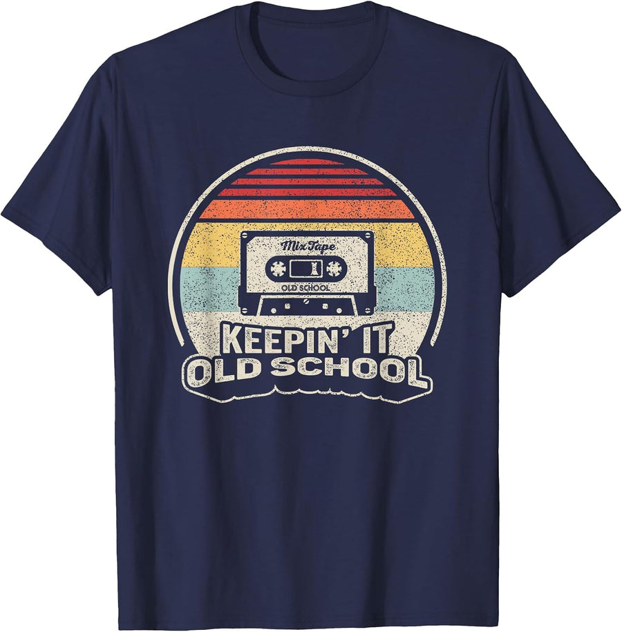 Cassette Music Retro Old School Hip Hop 80s 90s Mixtape T-Shirt - Navy Blue
