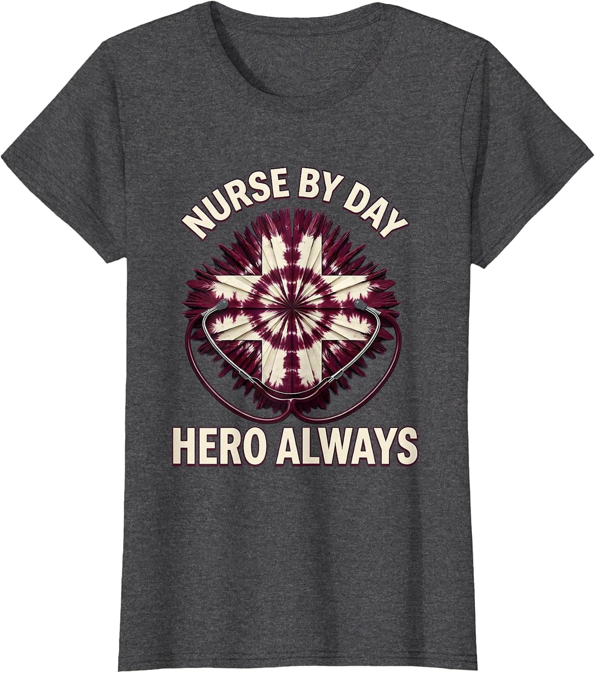 Women's Nurse By Day Hero Always Boo Boo Crew Design T-Shirt - Dark Heather Grey