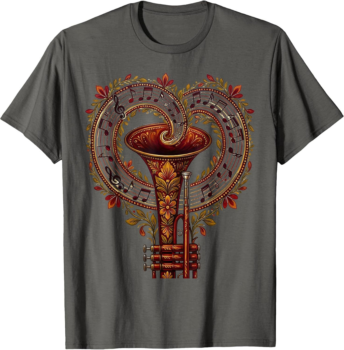 Music Teacher Trumpet Notes Spiral Graphic T-Shirt - Asphalt Grey