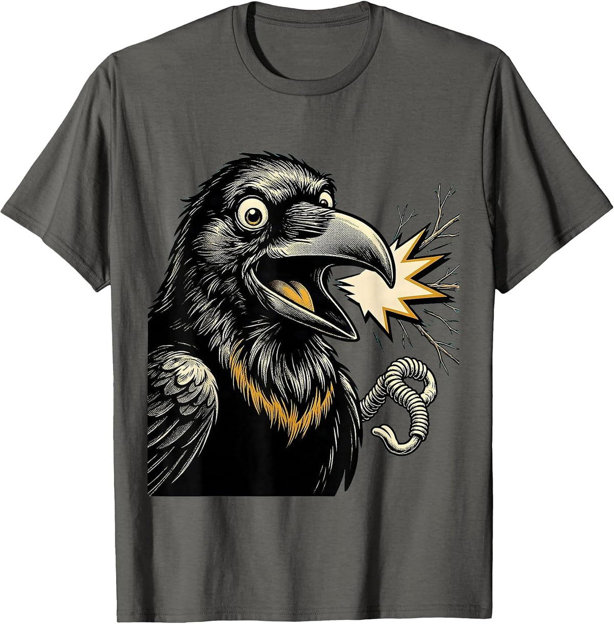 Men's Oversized Crow Retro Cartoon Bird Lover Dark Humor T-Shirt - Asphalt Grey