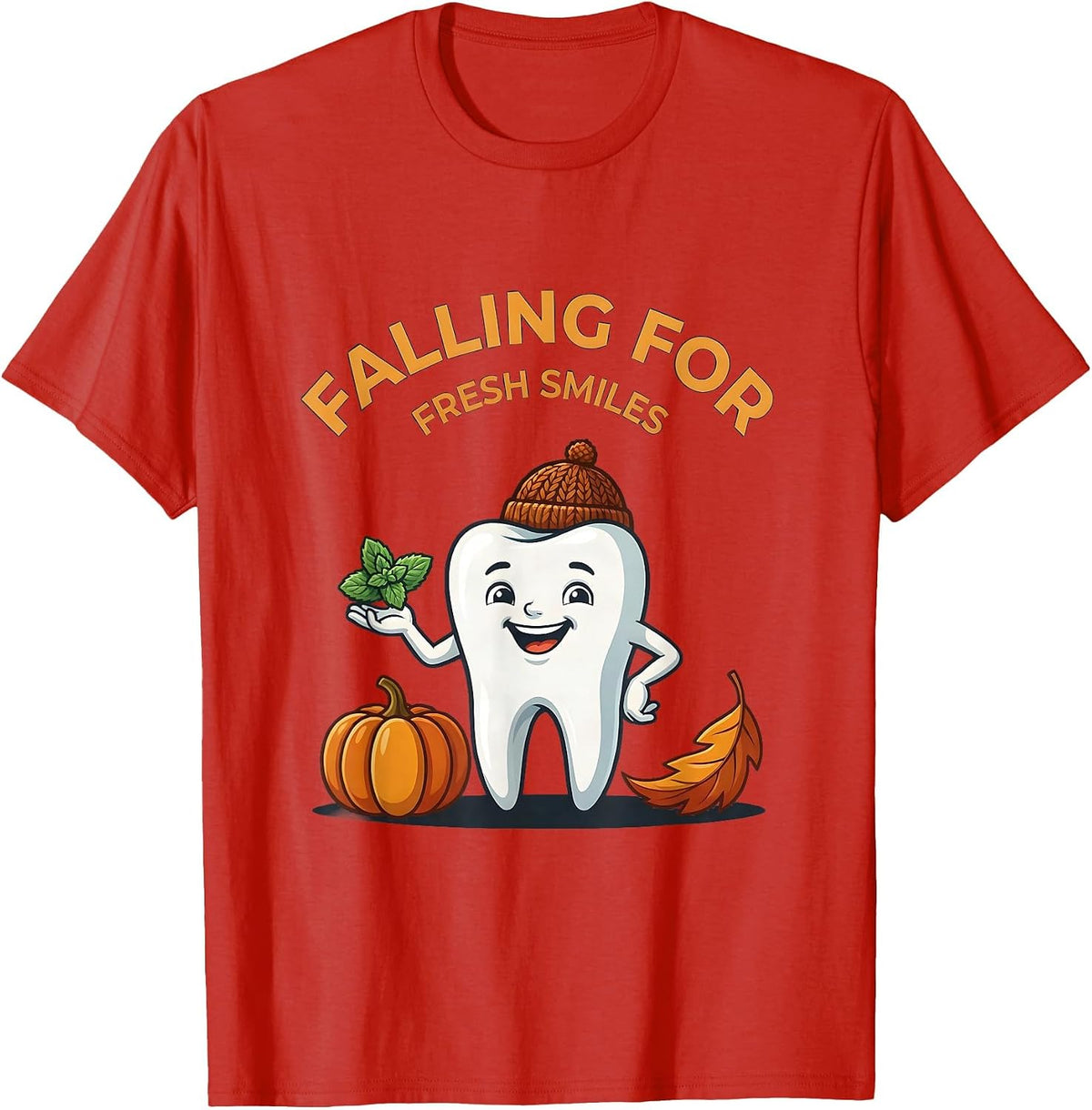 Men's Falling For Fresh Smiles Funny Dental Hygienist Humor T-Shirt - Red