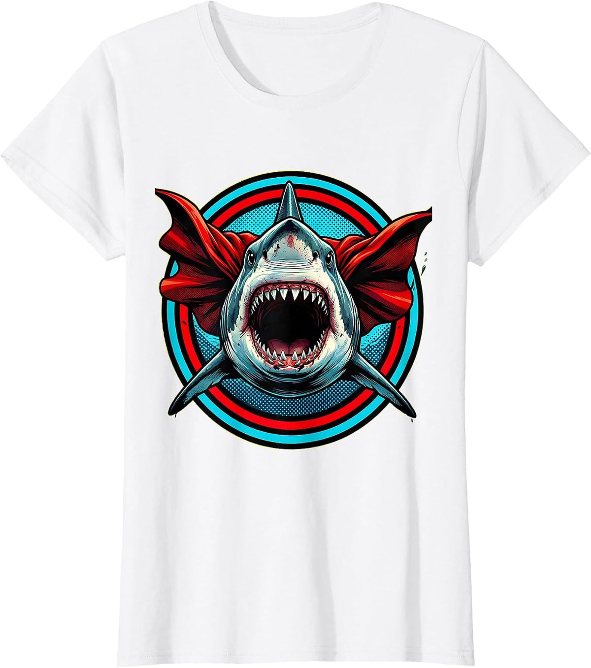 Women's Mommy Shark Superhero Cape Graphic Tee T-Shirt - White