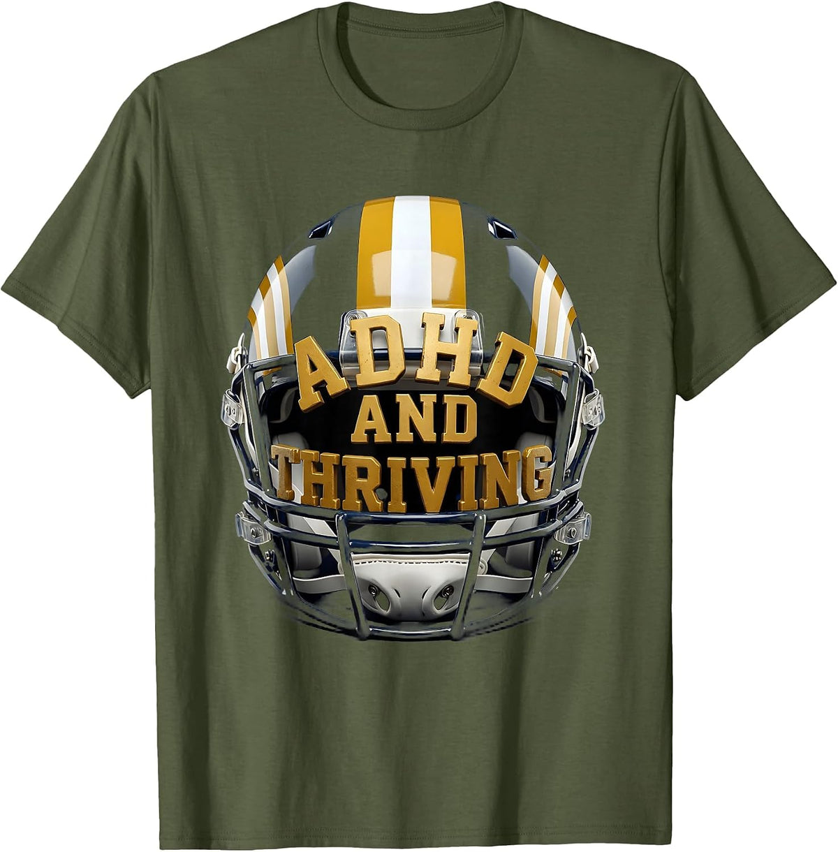 ADHD and Thriving Neurodiversity Awareness Design T-Shirt - Olive Green