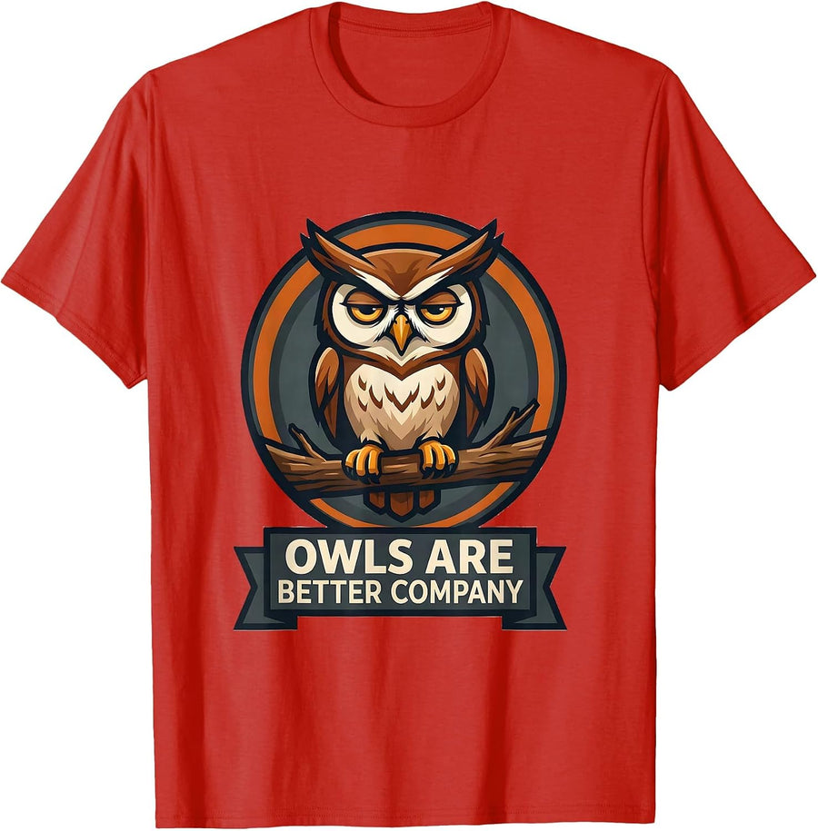 Men's Owls Are Better Company Forest Wildlife Nature Mascot Logo T-Shirt - Red