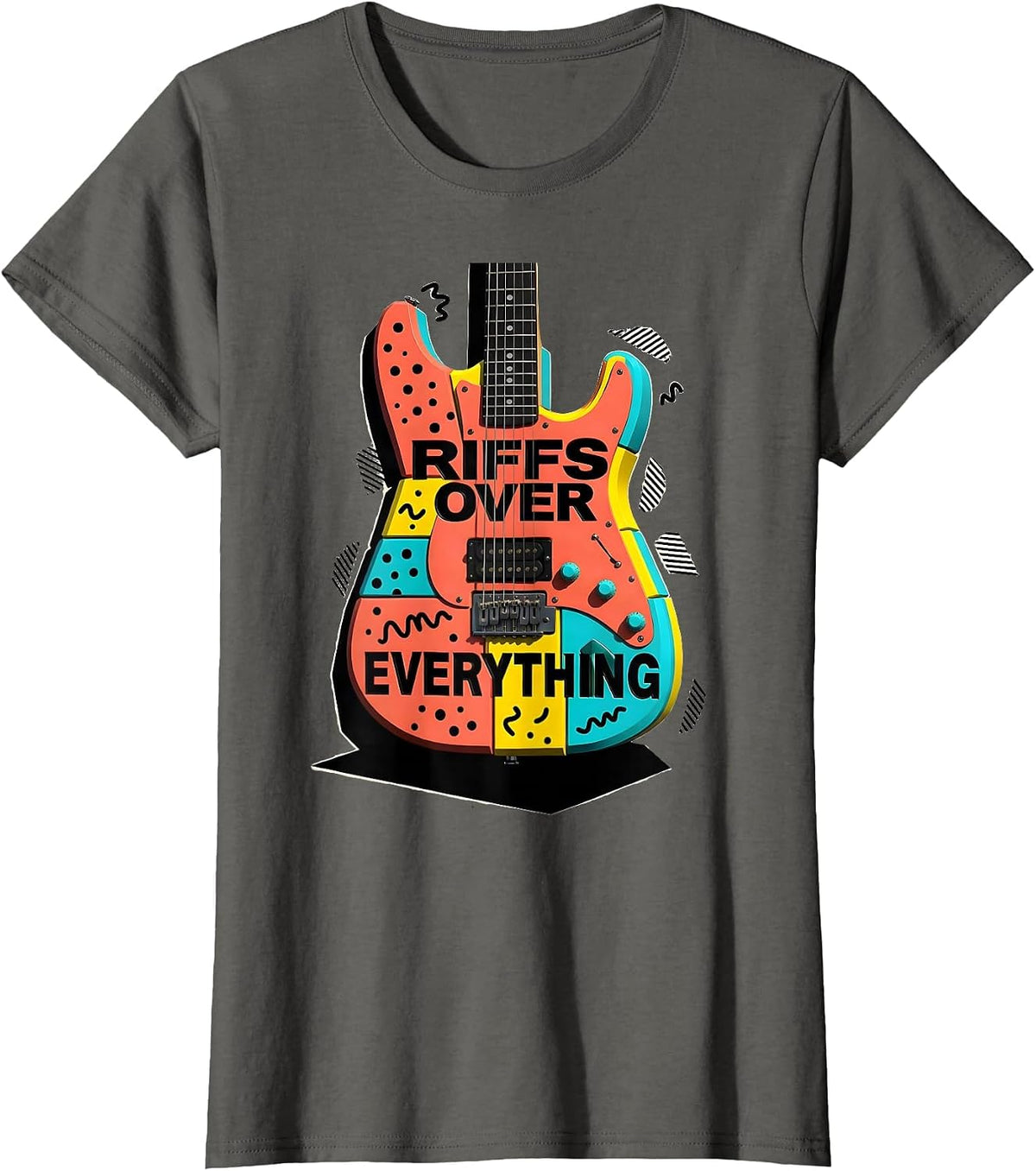 Women's Riffs Over Everything Metal Band Graphic Design T-Shirt - Asphalt Grey