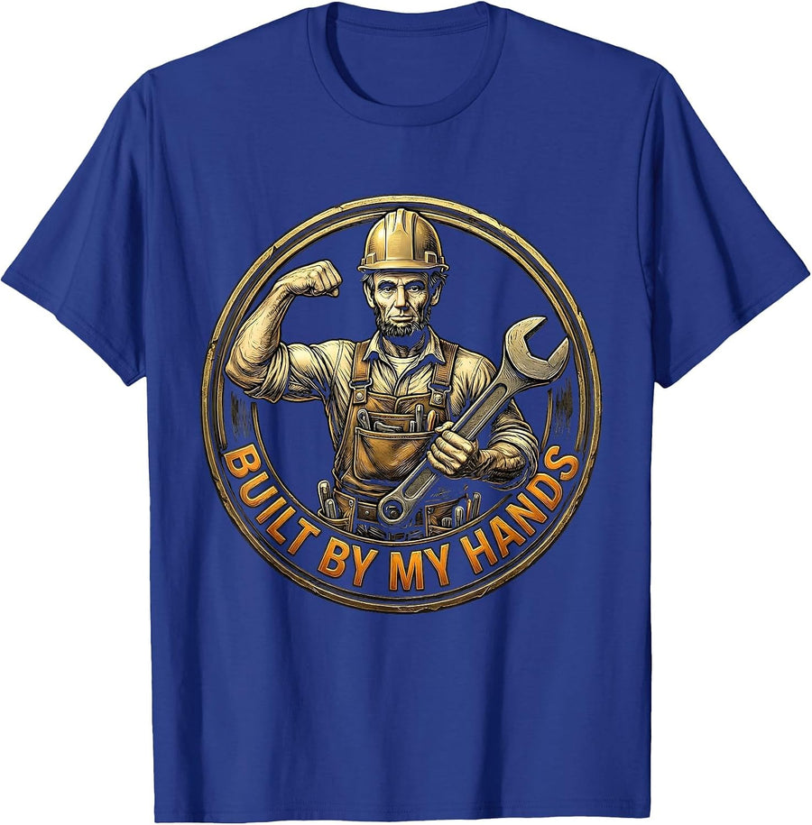 Built by My Hands Blue Collar Worker Design T-Shirt - Royal Blue