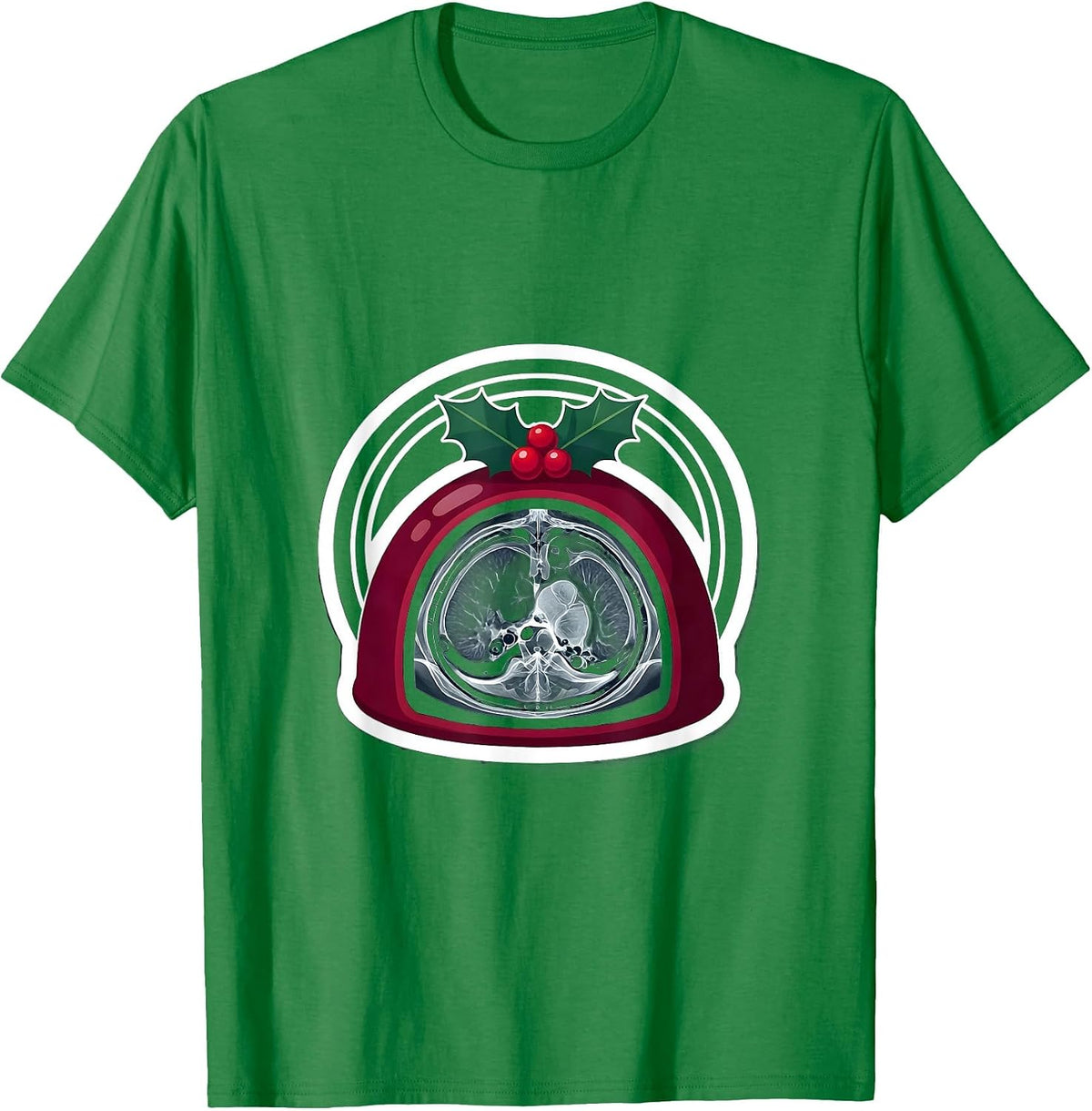 Men's Christmas Pudding Radiology Tech Humor Xray CT MRI T-Shirt - Kelly Green