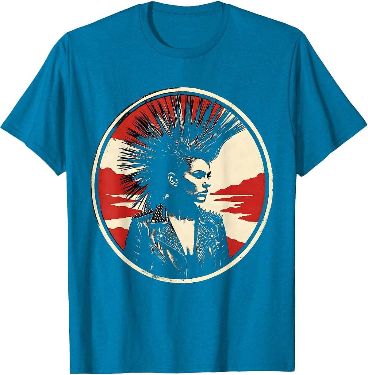 Punk Mohawk Leather Jacket Rebel Art Design T-Shirt - Sapphire Blue