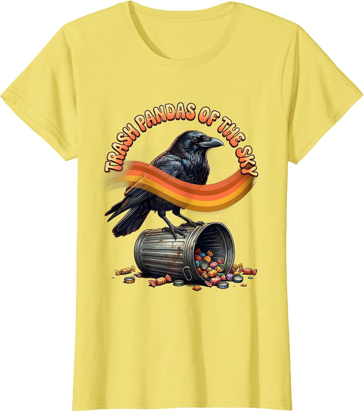 Trash Pandas of the Sky Crow Lover Design T-Shirt - Lemon Yellow