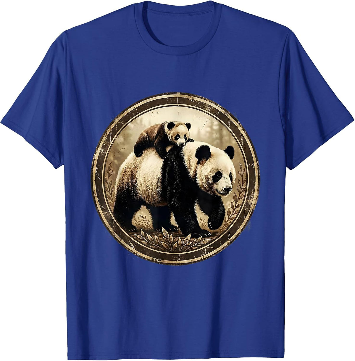 Mama Panda Carrying Cub Cute Wildlife Design T-Shirt - Royal Blue