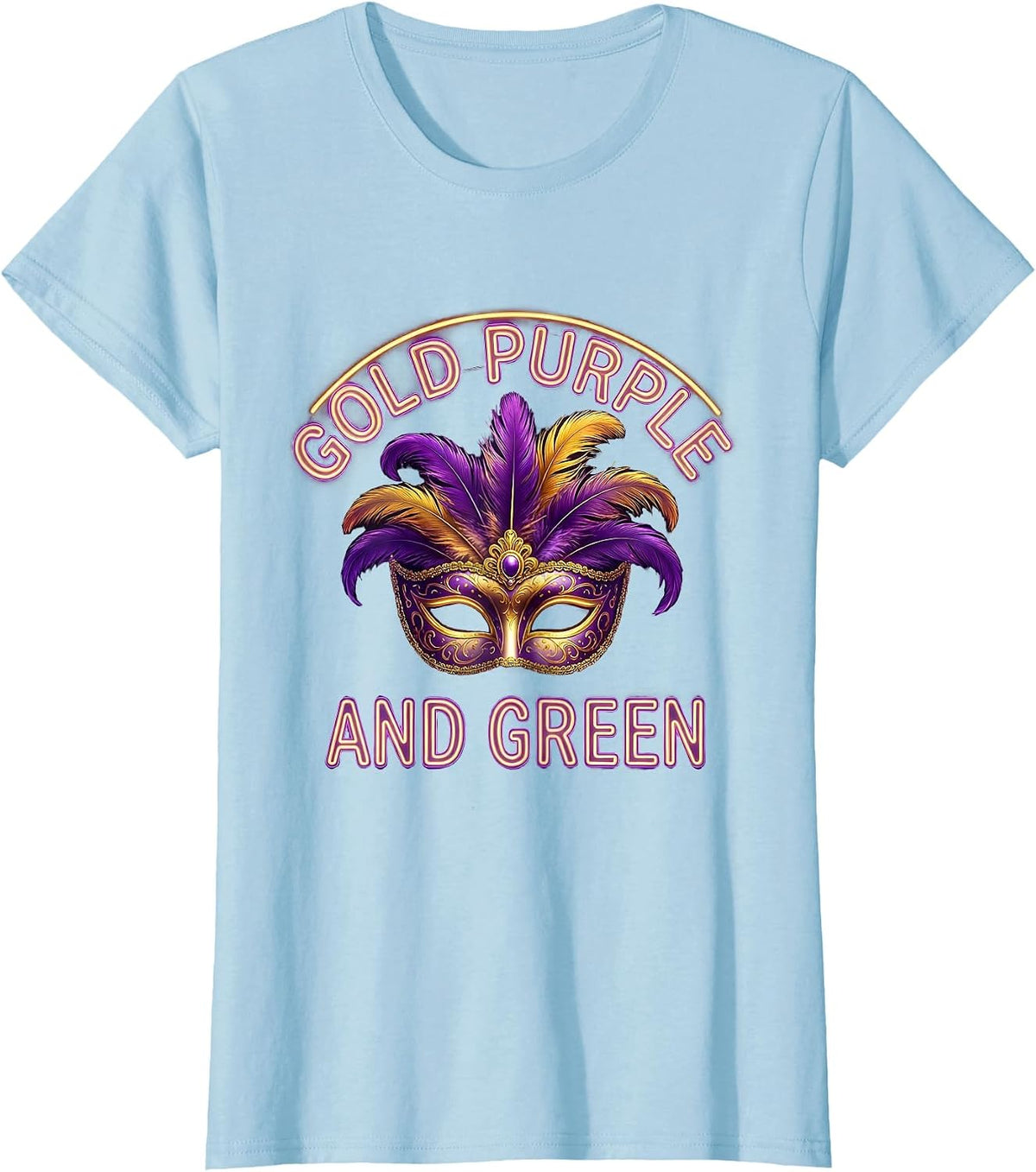 Women's Gold Purple and Green Mardi Gras Celebration Design T-Shirt - Baby Blue