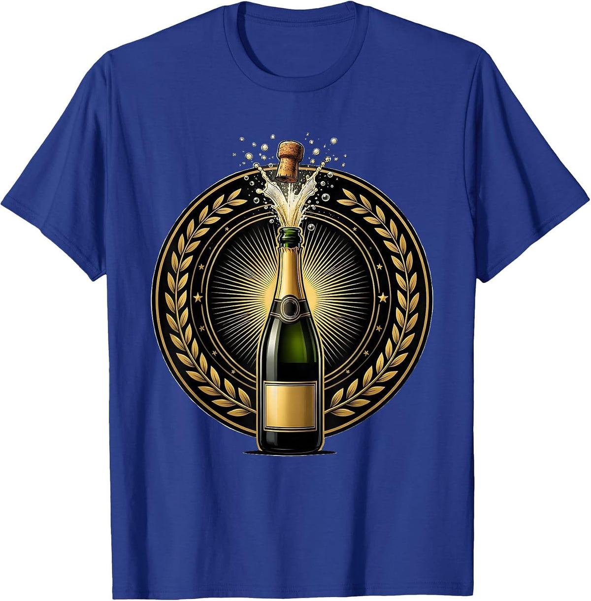 Happy Birthday Champagne Pop Celebration Graphic T-Shirt - Royal Blue