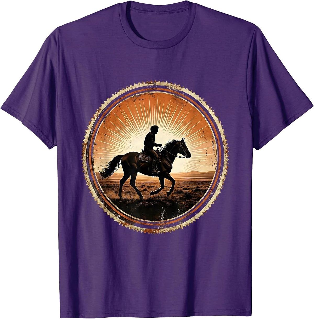 Lone Rider Horseback Freedom Vast Plains Graphic T-Shirt - Purple