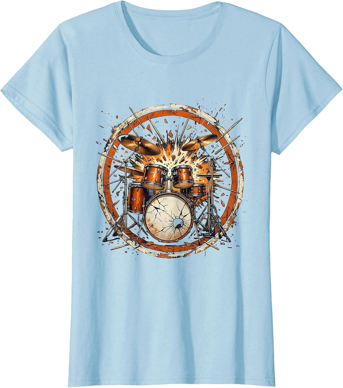 90s Band Exploding Drum Kit Confetti Burst T-Shirt - Baby Blue