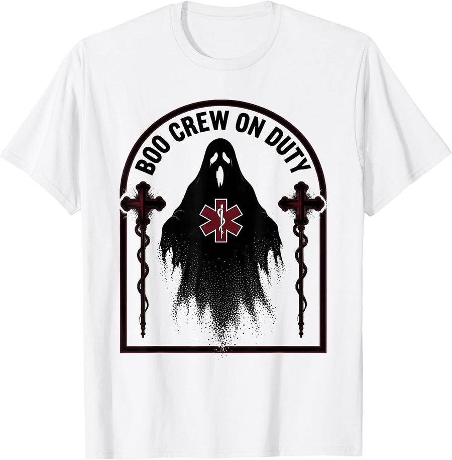 Men's Boo Crew On Duty Paramedic Halloween Design T-Shirt - White