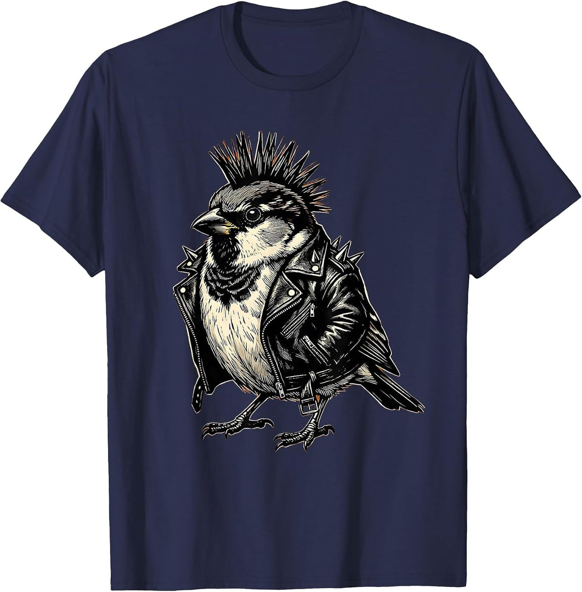 Little Pecker Club Punk Bird Mohawk Graphic T-Shirt - Navy Blue