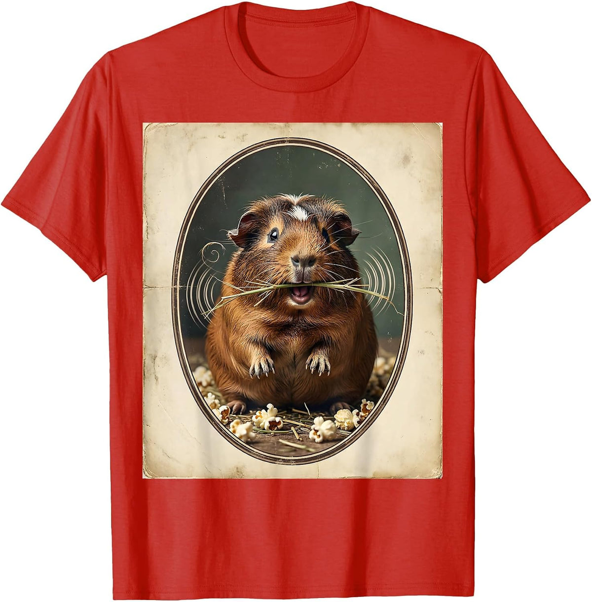 Men's Plump Rosette Guinea Pig Vintage Pet Lover Humor T-Shirt - Red