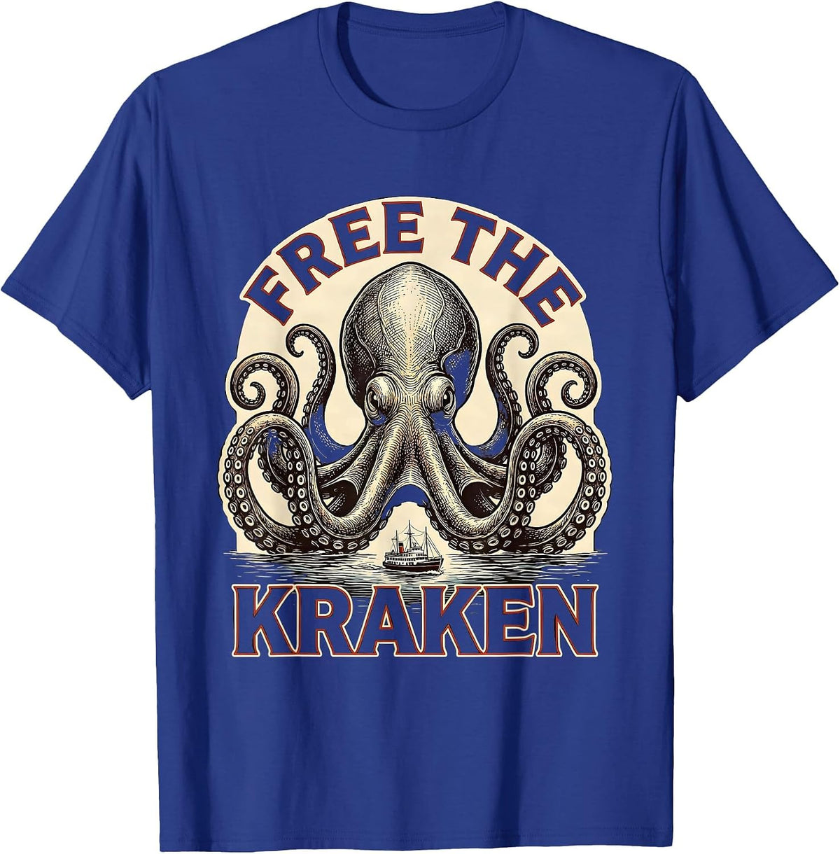Free The Kraken Vintage Kraken Sea Monster Octopus T-Shirt - Royal Blue