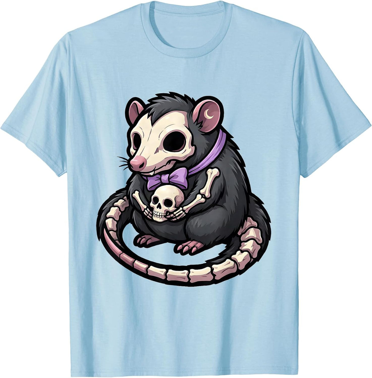 Men's Skeletal Opossum Kawaii Pastel Goth Protector Mascot T-Shirt - Baby Blue