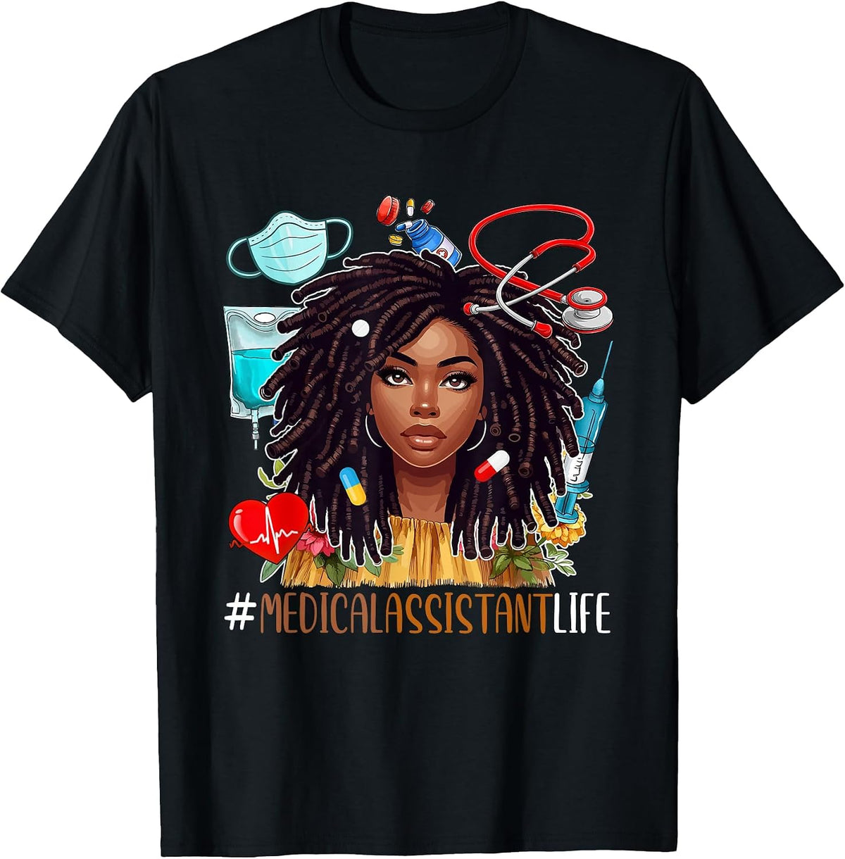 Medical Assistant Costume Afro Woman Proud Black History T-Shirt - Black