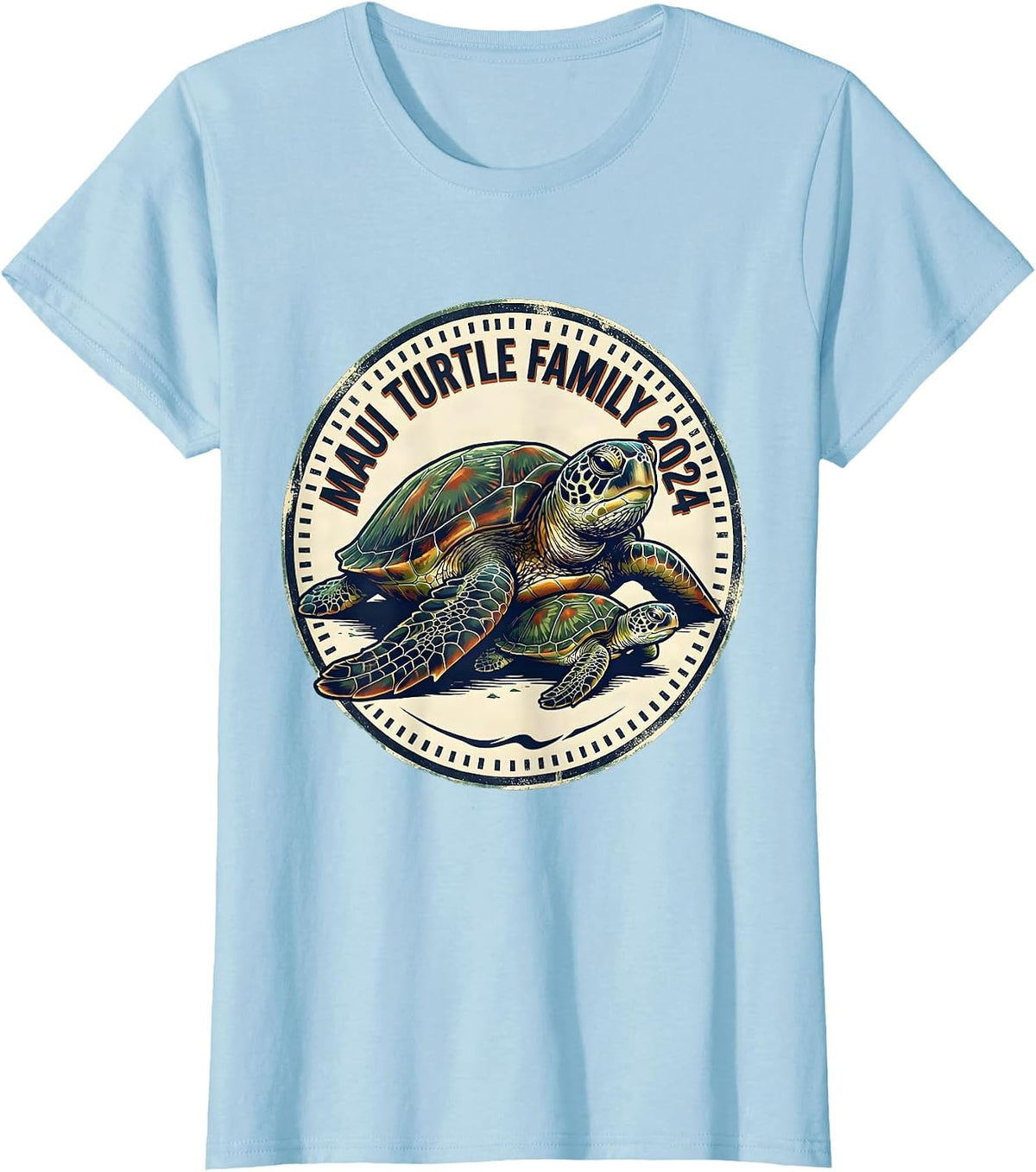 Maui Turtle Family 2024 Vintage Sea Turtle Lover Tropical T-Shirt - Baby Blue