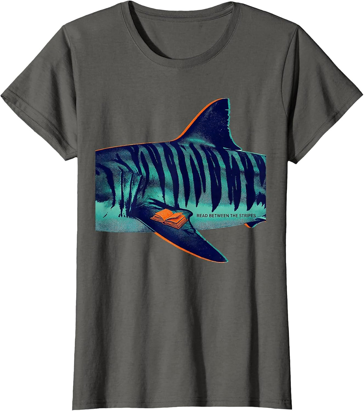 Women's Read Between The Stripes Funny Shark Lover Marine Biology T-Shirt - Asphalt Grey
