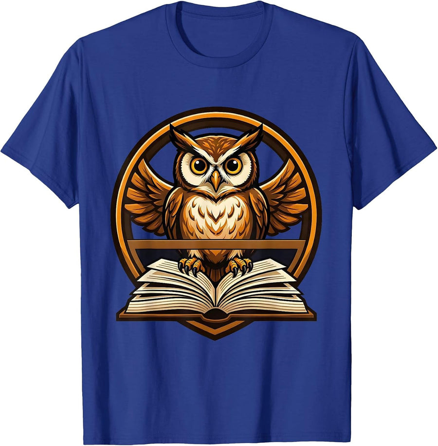 Wise Owl on Encyclopedia College Graphic T-Shirt - Royal Blue