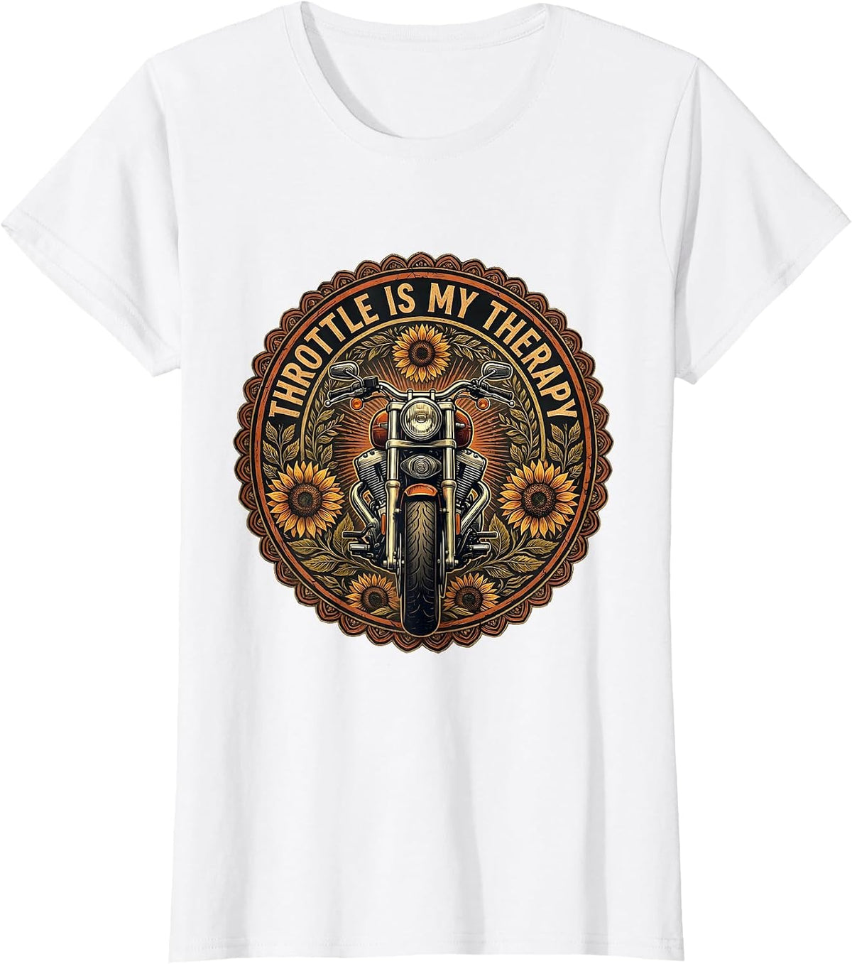 Throttle Is My Therapy Motorcycle Design T-Shirt - White