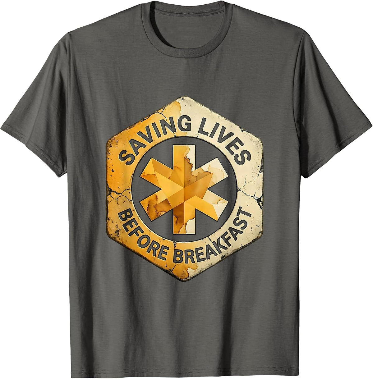 Men's Saving Lives Before Breakfast EMT Design T-Shirt - Asphalt Grey
