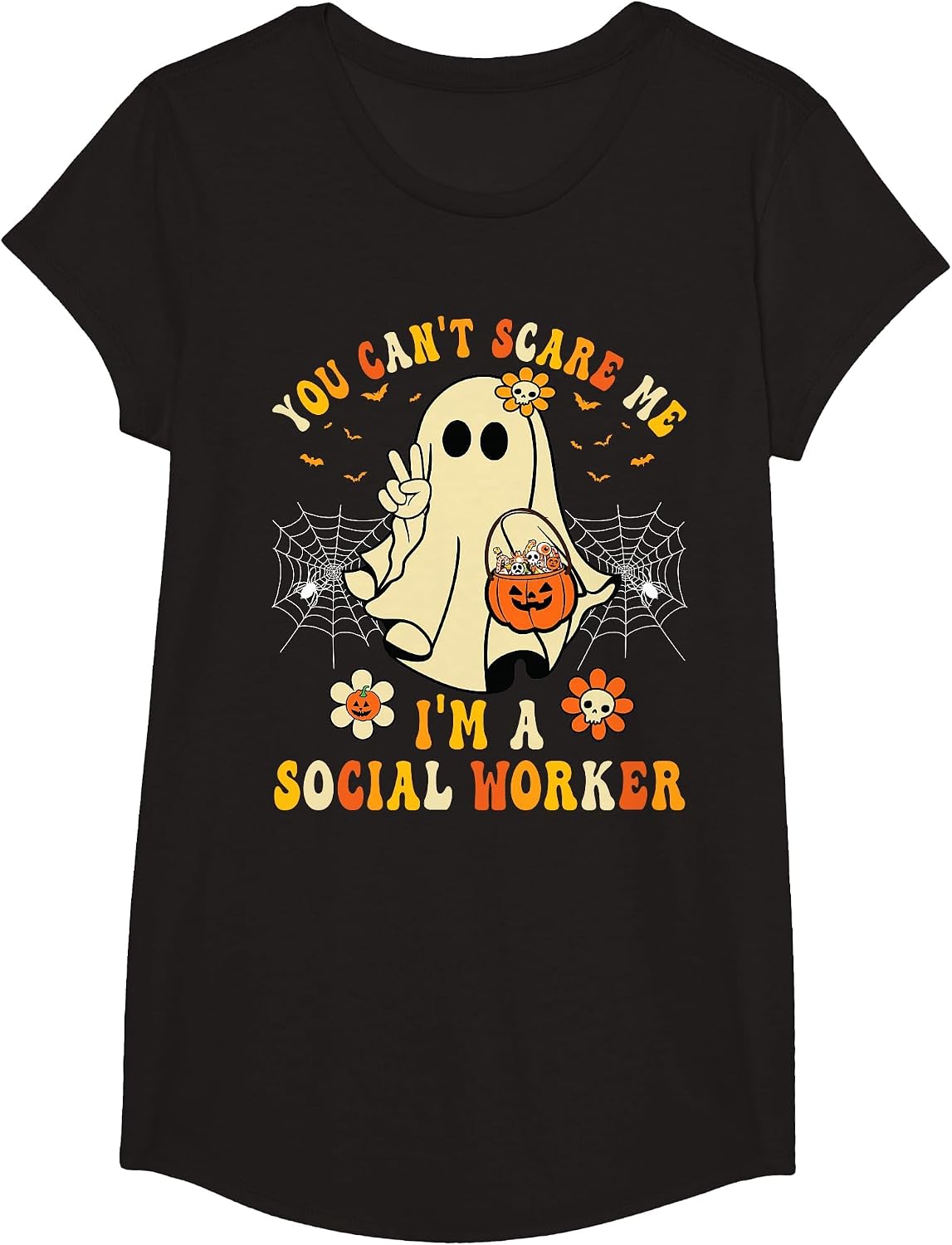 You Can't Scare Me I'm a School Social Worker Halloween T-Shirt - Girls Black