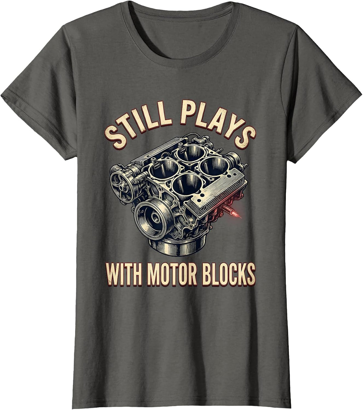 Women's Still Plays With Motor Blocks Vintage Mechanic Auto T-Shirt - Asphalt Grey