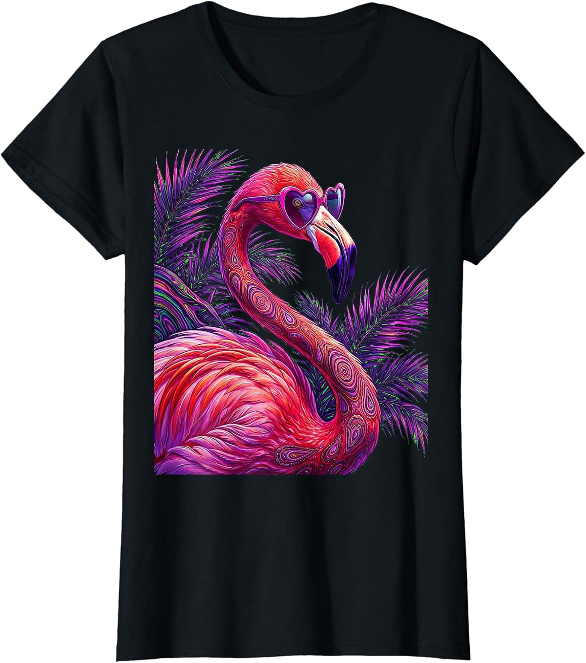 Neon Flamingo Sunglasses Retro 80s Design T-Shirt - Black