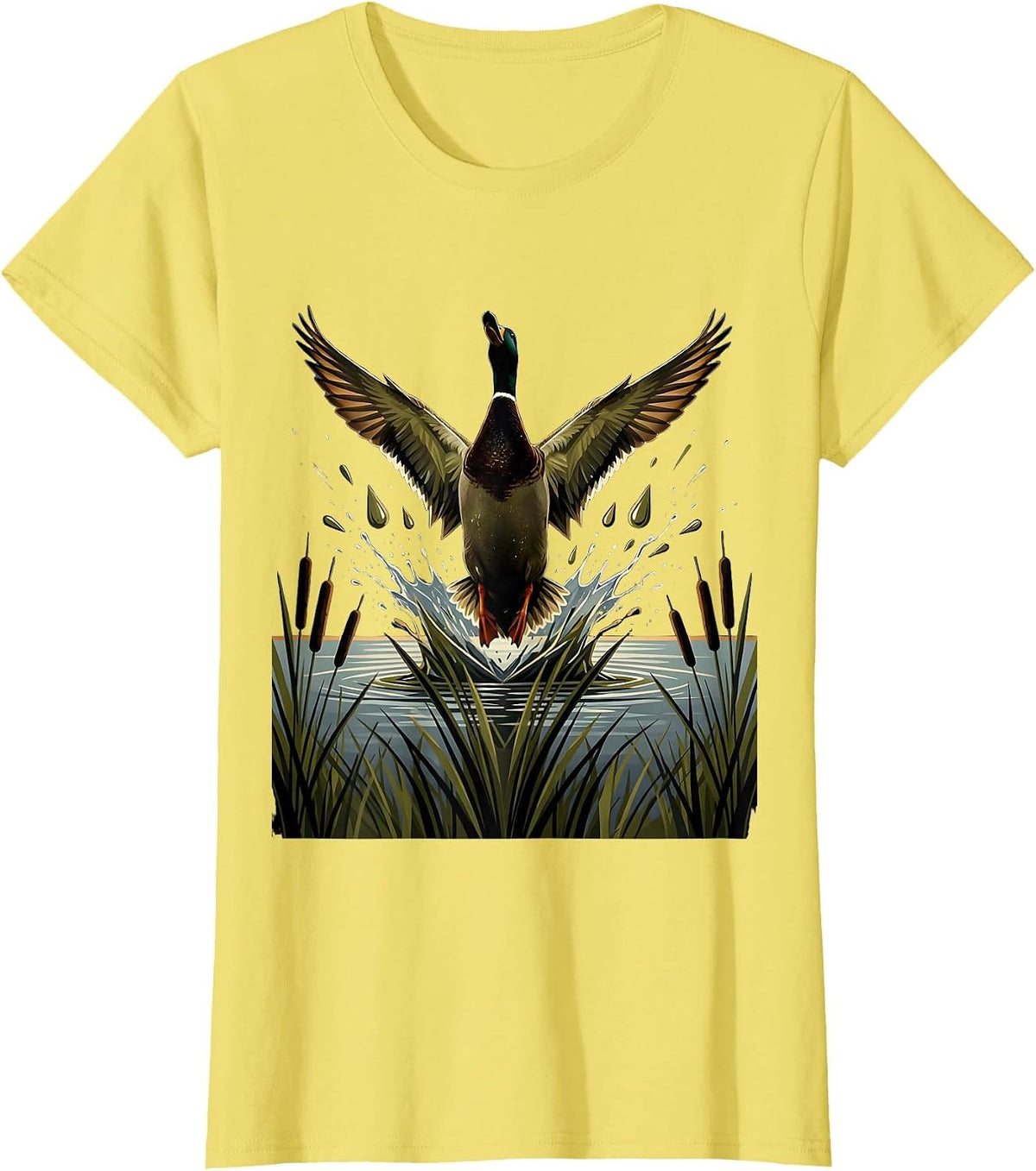 Bottomland Camo Mallard Duck Burst Hunting Design T-Shirt - Lemon Yellow