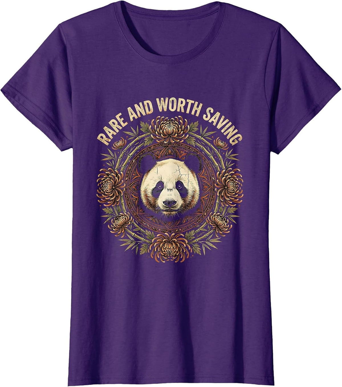 Women's Rare and Worth Saving Panda Conservation Design T-Shirt - Purple