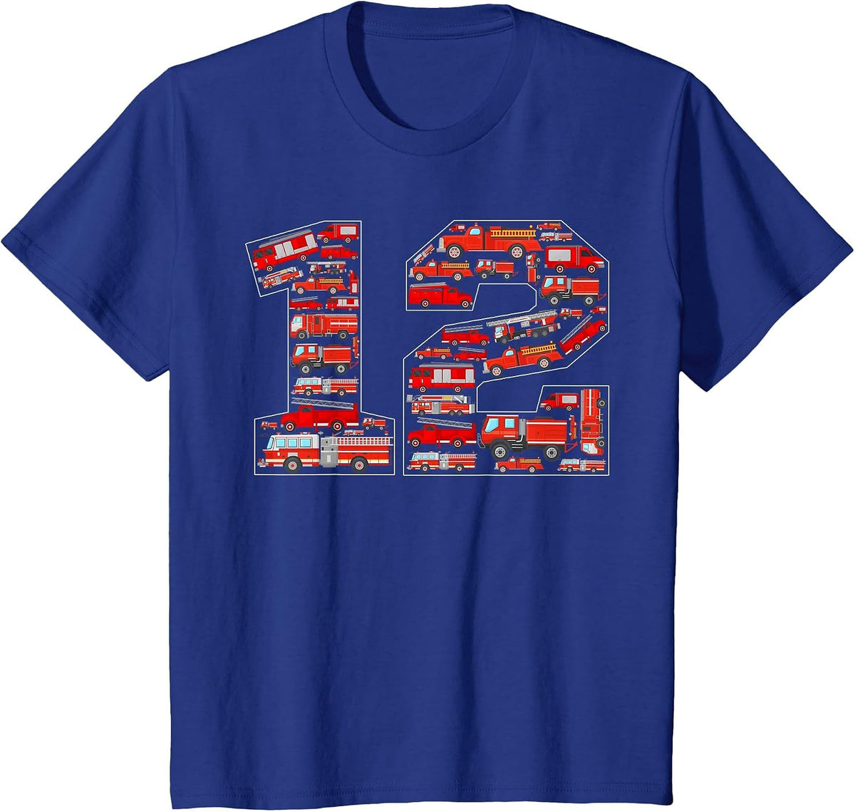 12th Birthday Fire Trucks Theme 12 Year Old Firefighter T-Shirt - Royal Blue