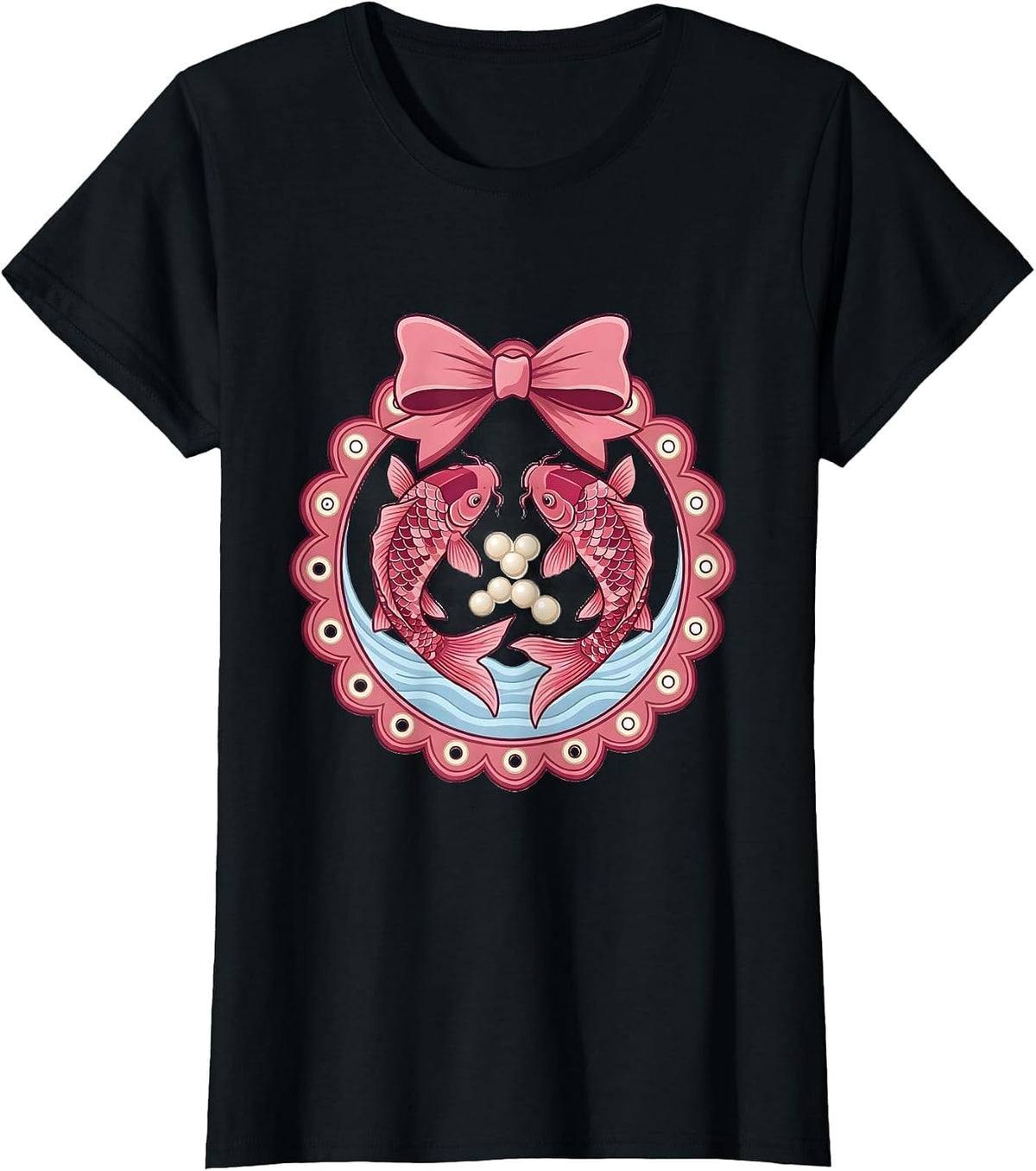 Pink Koi Fish Leaping Breast Cancer Awareness T-Shirt - Black